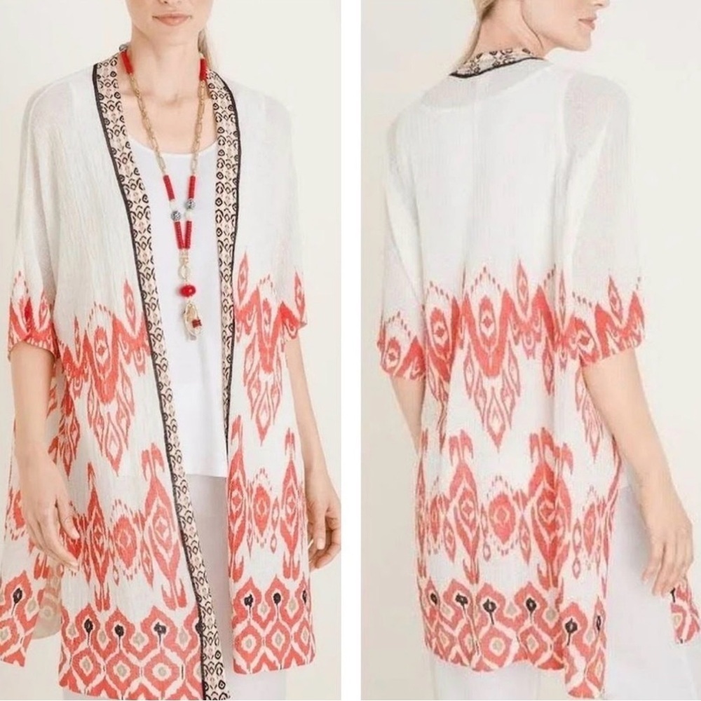 Chico's Beach Comber Cardi Wrap Sweater Aztec Print Size 1 or Medium .